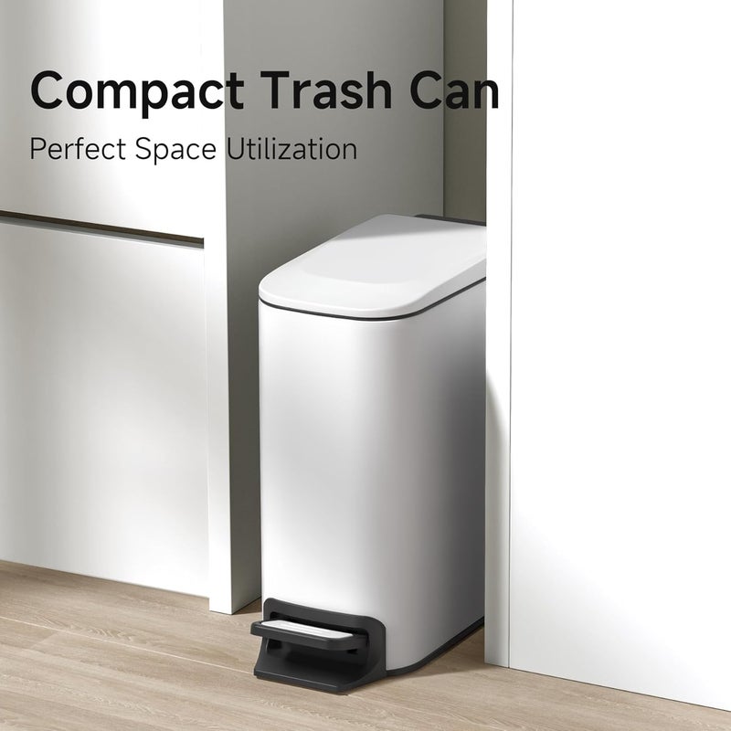 TIPGO Slim Bathroom Trash Can with Lid Soft Close, Step Pedal, 6 Liter / 1.6 Gallon Stainless Steel Trash Bin, Small Garbage Cans for Bedroom, Office, Kitchen (White) - Image 3